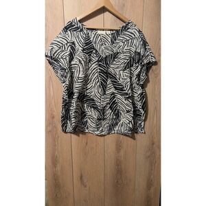 Cynthia Rowley Black White Leaf Print Linen Blend Casual Top Womens Size Medium